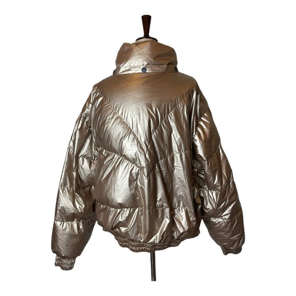 All Saints Mika Gold Metallic Long Sleeve Full Zip Puffer Coat Size 8 - Picture 4 of 12